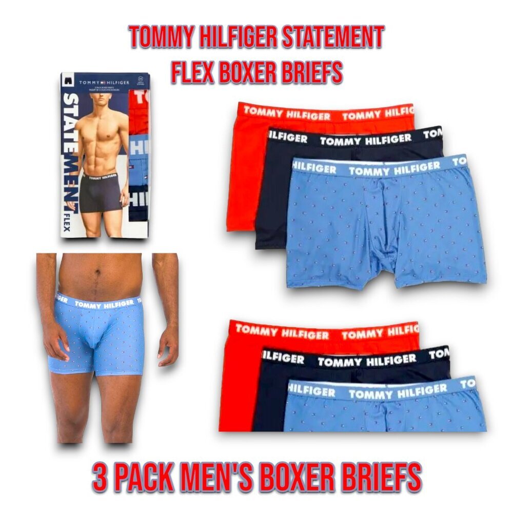 TOMMY HILFIGER Statement Flex Boxer Briefs 3 Pack Men's Size Large _A1
